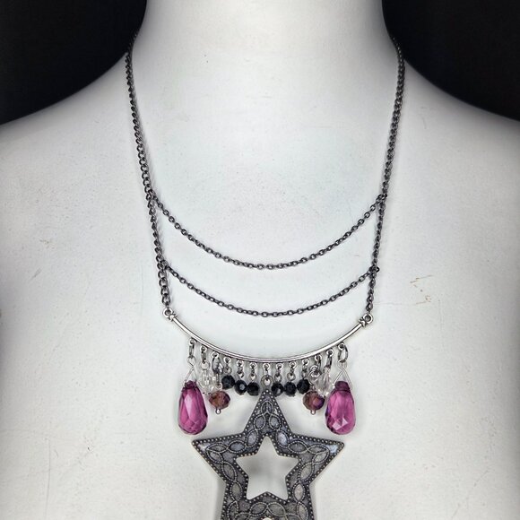 Rockstar Layered Star Necklace — Dark Chain, Glass Beads & Metal Alloy - Picture 2 of 5